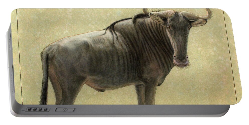 Wildebeest Portable Battery Charger featuring the painting Wildebeest by James W Johnson