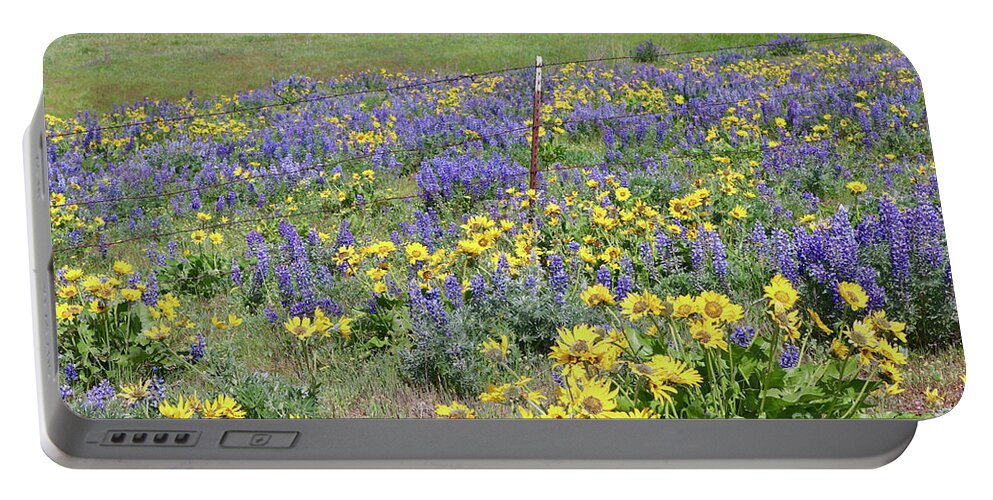 Wildflowers Portable Battery Charger featuring the photograph Wildflowers Along Barbed Wire Fence by Carol Groenen