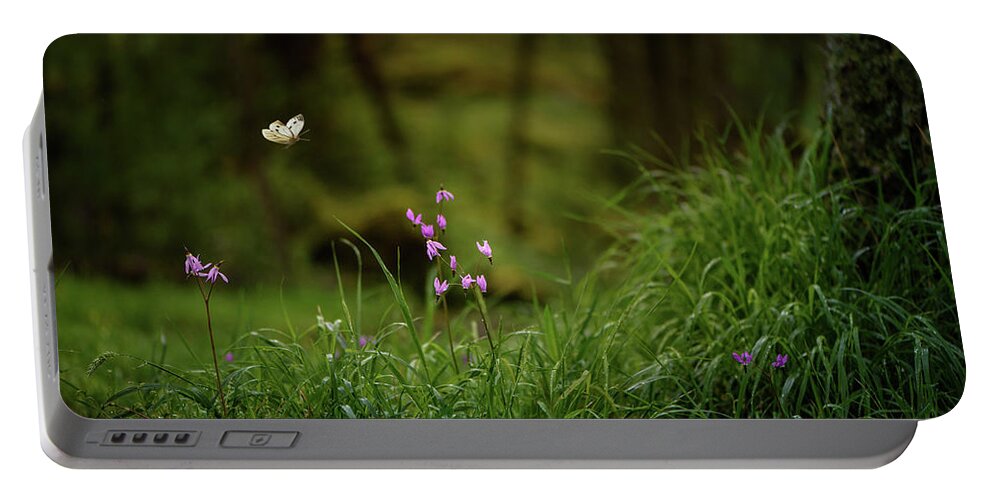 Wildflowers Portable Battery Charger featuring the photograph Wildflowers and Butterfly in Grass by Naomi Maya