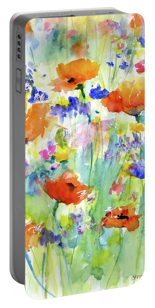 Wildflowers Portable Battery Charger featuring the painting Wildflowers and Poppies by Christy Lemp