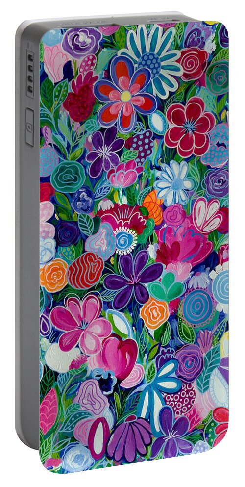 Abstract Floral Portable Battery Charger featuring the painting Wildflowers by Beth Ann Scott