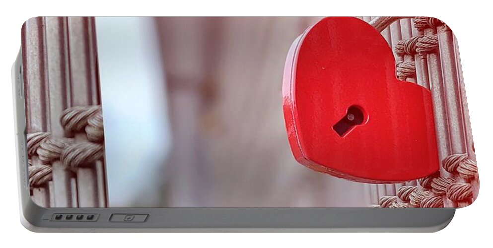 Lock Portable Battery Charger featuring the photograph Will You Be My Valentine by Claudia Zahnd-Prezioso