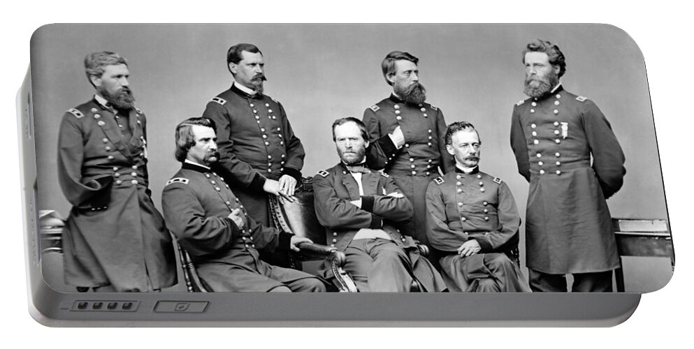 William Tecumseh Sherman Portable Battery Charger featuring the photograph William Sherman and His Generals - Civil War - Circa 1864 by War Is Hell Store