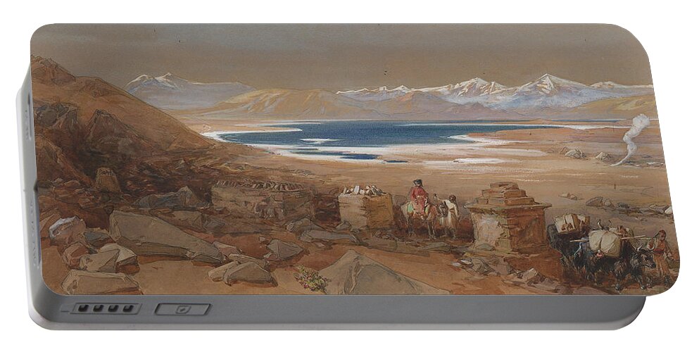 William Simpson R.i. Portable Battery Charger featuring the painting William Simpson R.I.The Salt Lake, Tibet by Artistic Rifki