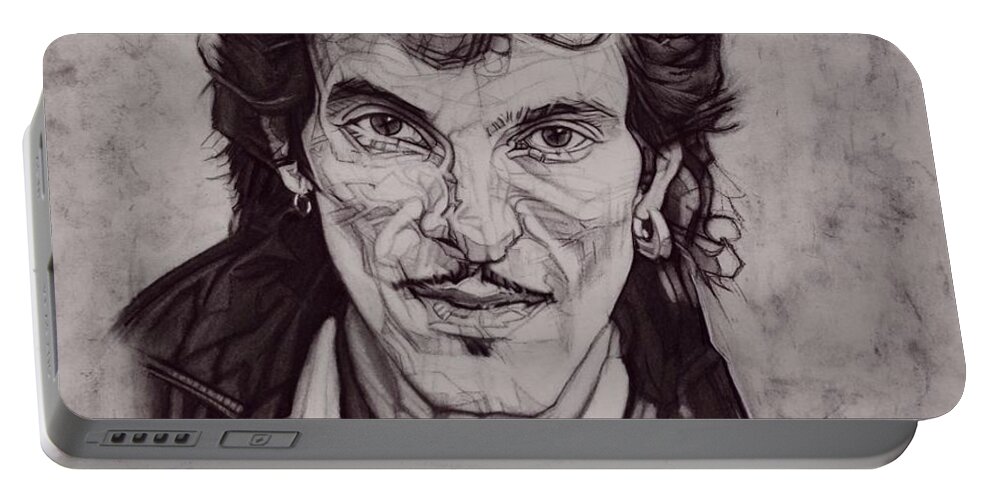 Charcoal Pencil Portable Battery Charger featuring the drawing Willy DeVille - 1981 by Sean Connolly