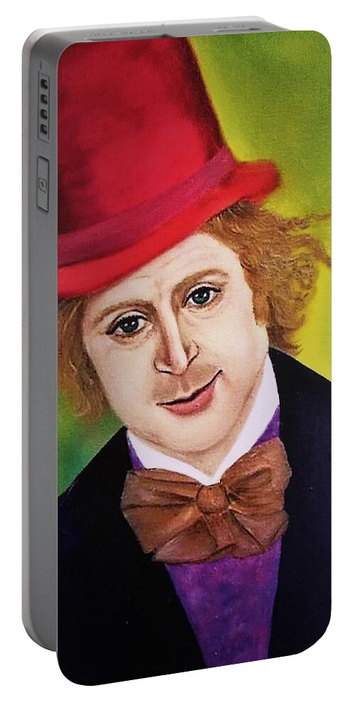 . Portrait Willy Wonka Wall Art Home Décor Gloss Print Cards White Envelope Greeting Cards Face Portrait Posters Print Blue Eyes Red Hat Cards For Him Gift Idea Portable Battery Charger featuring the photograph Willy Wonka by Tanya Harr