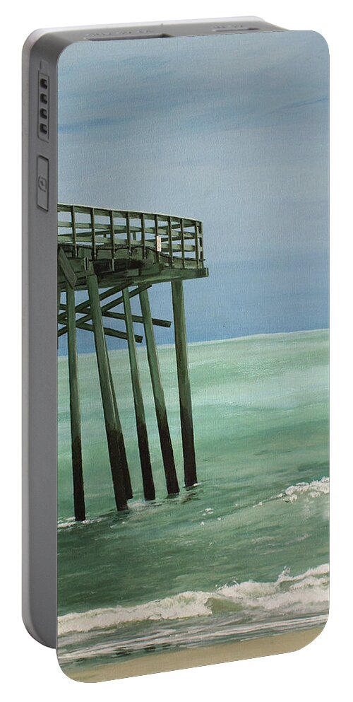 Pier Portable Battery Charger featuring the painting Wilmington Welcome by Heather E Harman