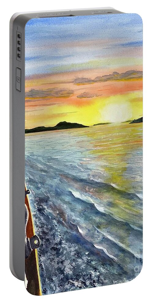 Sailing Portable Battery Charger featuring the painting Windjammer Sunset by Joseph Burger