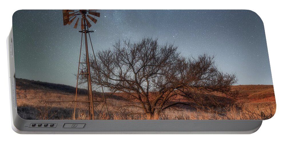 Windmill Portable Battery Charger featuring the photograph Windmill in the Moonlight by Darren White