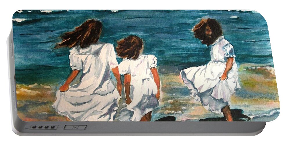 Girls Portable Battery Charger featuring the painting Windy Day by Karen Ilari