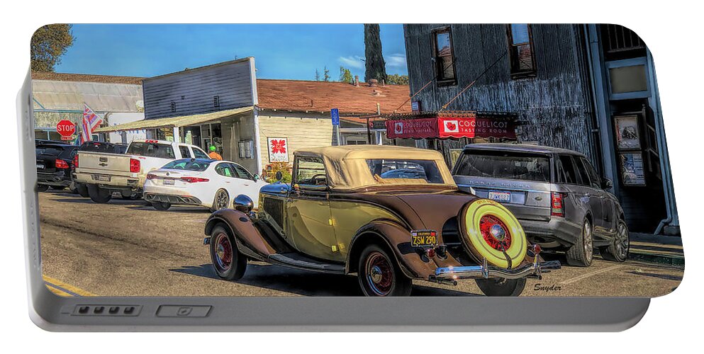 Old Car Portable Battery Charger featuring the photograph Wine Tasting In Style Los Olivos California by Floyd Snyder
