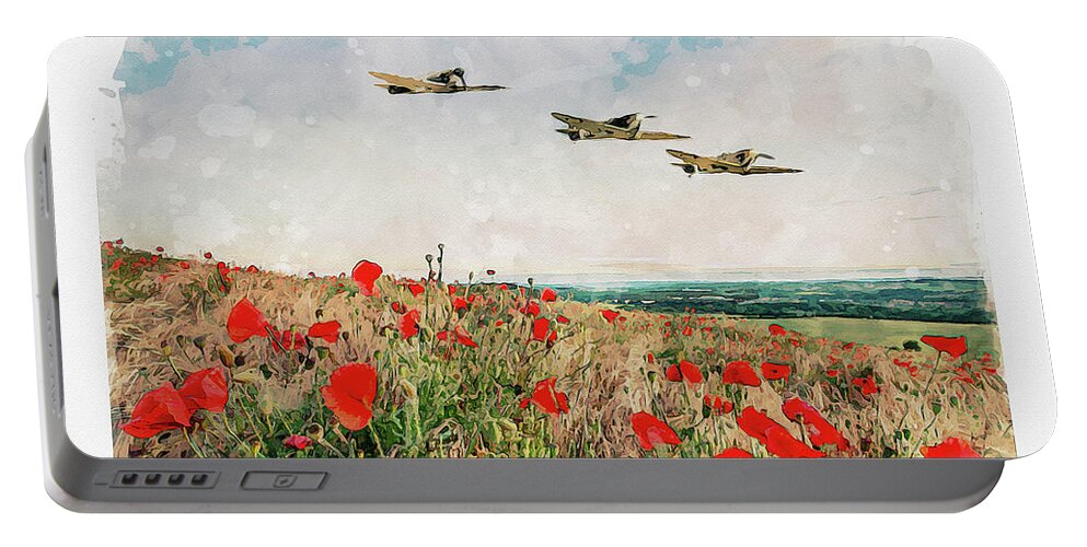 Spitfire Poppies Portable Battery Charger featuring the digital art Winged Angels by Airpower Art