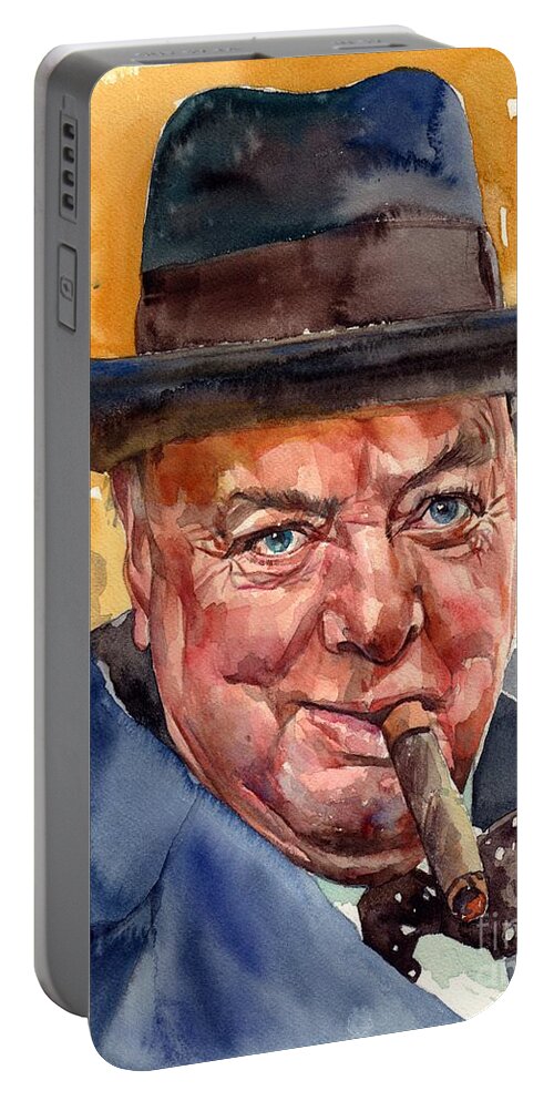 Winston Churchill Portable Battery Charger featuring the painting Winston Churchill by Suzann Sines