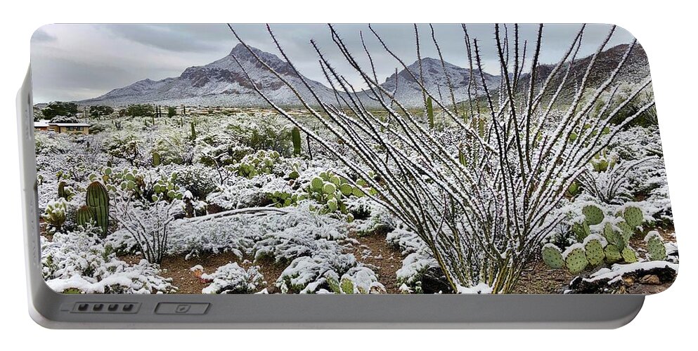 Snow Portable Battery Charger featuring the photograph Winter Arizona Desert by Jeff Speigner