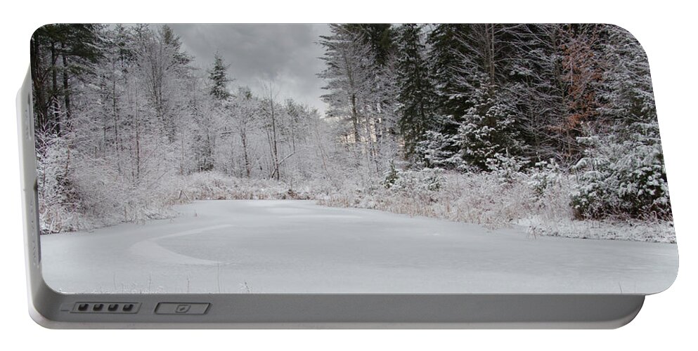 Winter Portable Battery Charger featuring the photograph Winter at the Pond by Moira Law