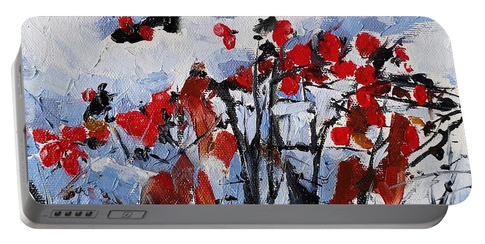 Winter Portable Battery Charger featuring the painting Winter Berries by Sheila Romard
