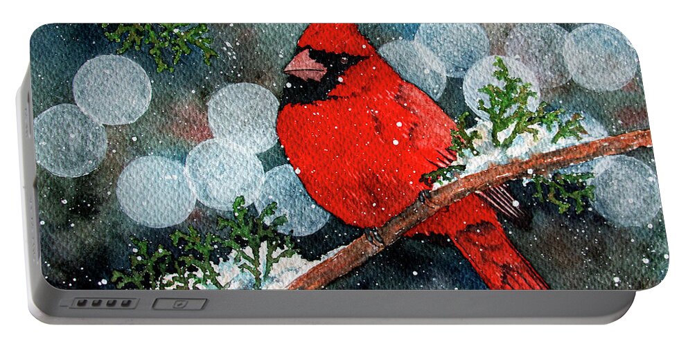 Winter Portable Battery Charger featuring the painting Winter Cardinal by Rebecca Davis