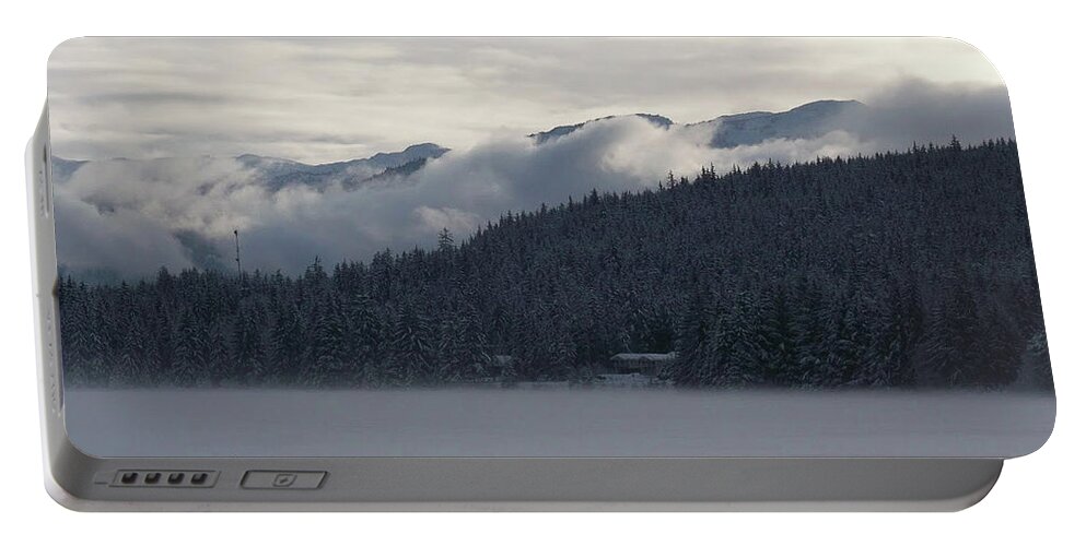 #alaska #juneau #ak #cruise #tours #vacation #peaceful #aukelake #snow #winter #cold #postcard #morning #dawn Portable Battery Charger featuring the photograph Winter Escape by Charles Vice