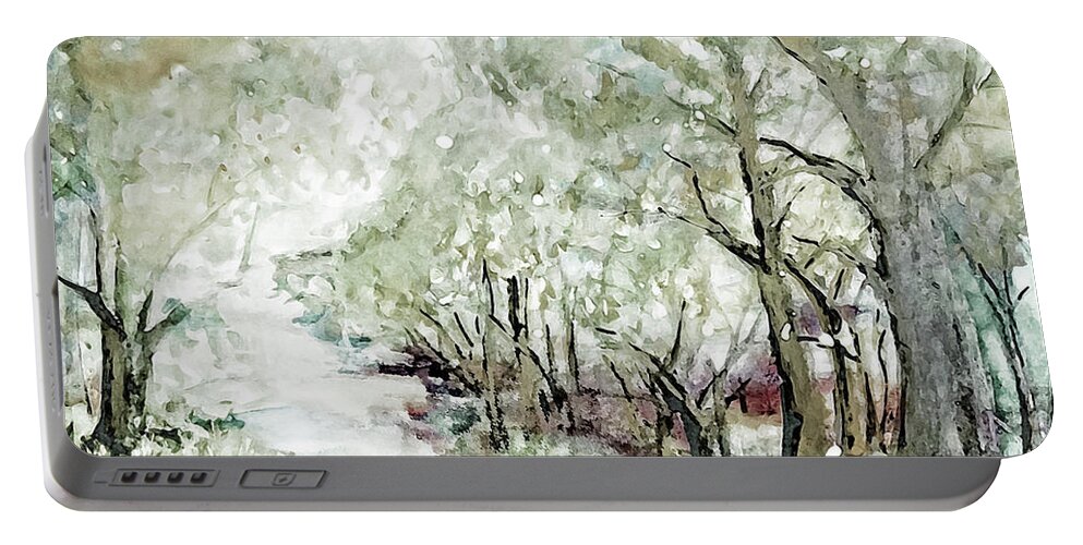 Watercolor Portable Battery Charger featuring the painting Winter Exploring Painting by Lisa Kaiser