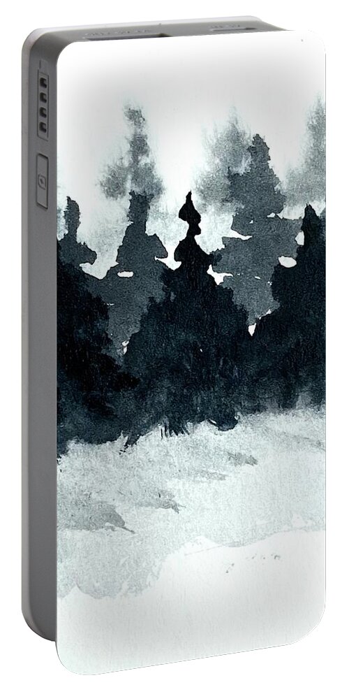 Cold Portable Battery Charger featuring the painting Winter Fir Forest 1 by Masha Batkova