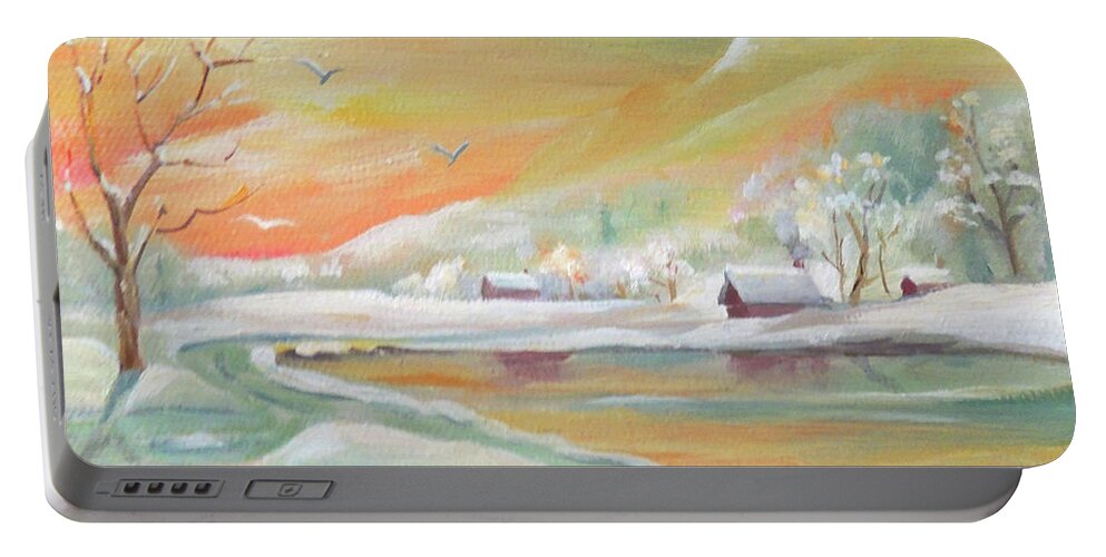 Winter Portable Battery Charger featuring the painting Winter Flight by Nancy Griswold