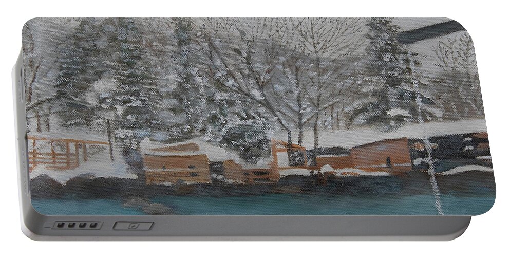 Japan Portable Battery Charger featuring the painting Winter Hot Spring in Japan by Masami IIDA
