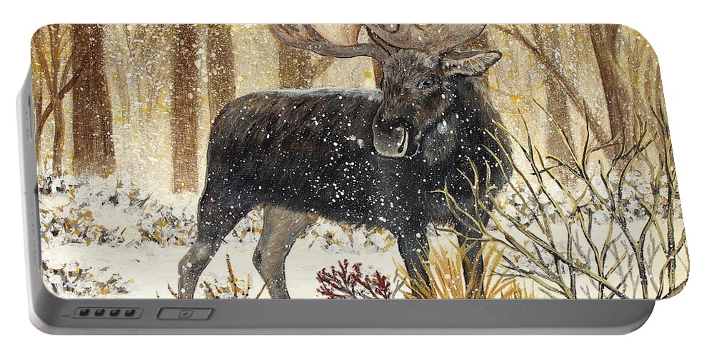 Moose Portable Battery Charger featuring the painting Winter Moose by Shirley Dutchkowski