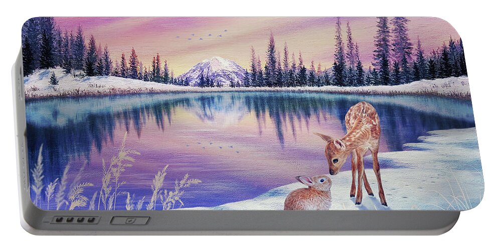 Mount Rainier Portable Battery Charger featuring the painting Winter Morning Light by Yoonhee Ko