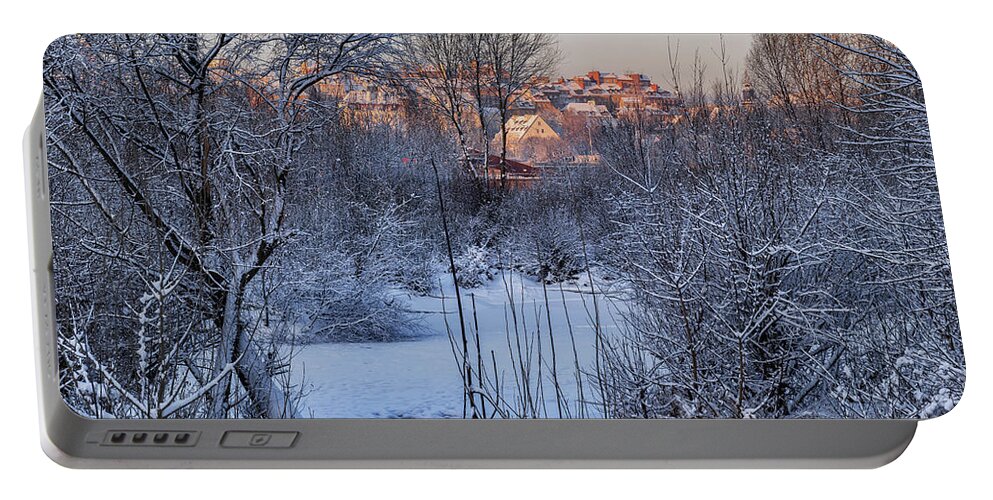 Warsaw Portable Battery Charger featuring the photograph Winter Morning Riverside In Warsaw by Artur Bogacki