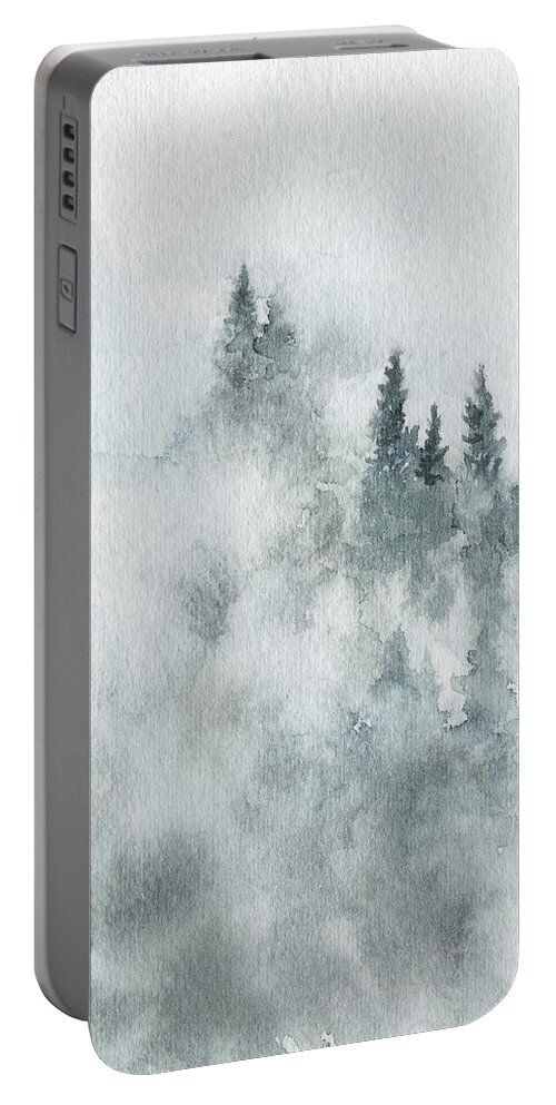 Winter Portable Battery Charger featuring the painting Winter Mountain Air by Ink Well