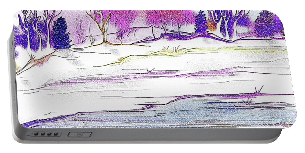 Snow Portable Battery Charger featuring the digital art Winter River 2 by Darren Cannell