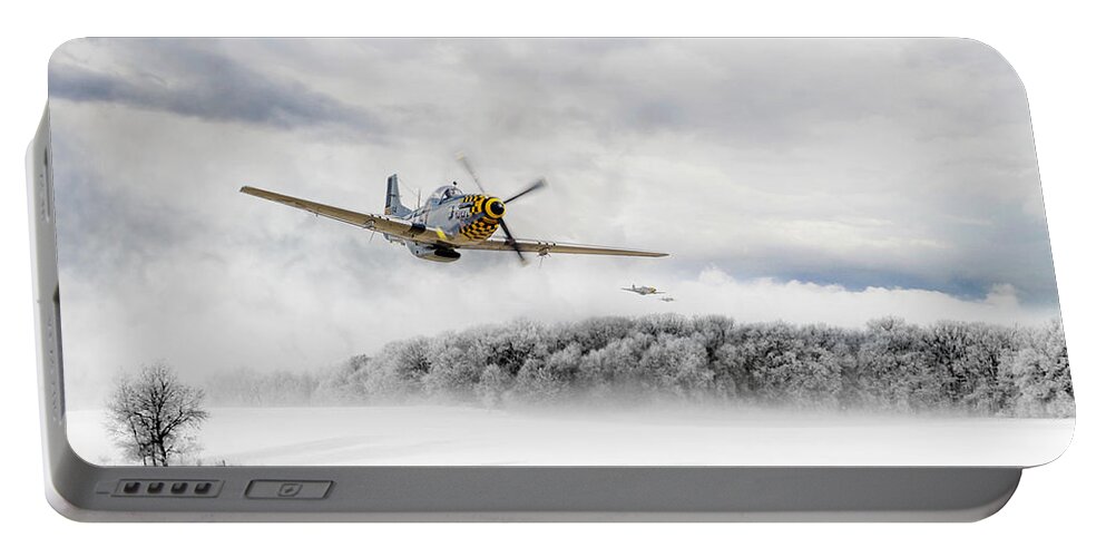 P-51 Mustang Portable Battery Charger featuring the digital art Winter Stallions by Airpower Art