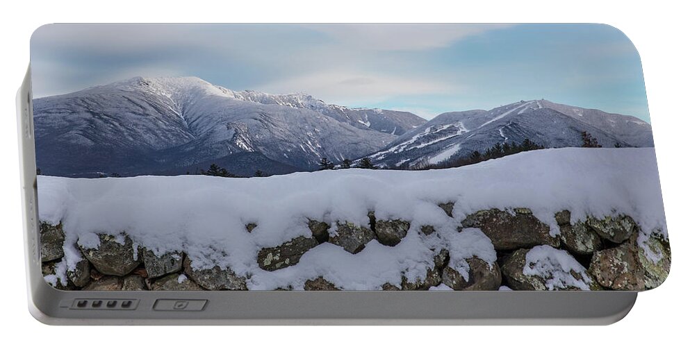 Winter Portable Battery Charger featuring the photograph Winter Stone Wall Sugar Hill View by Chris Whiton