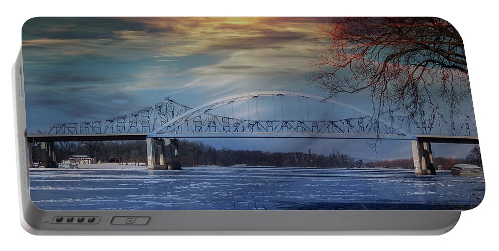 Bridge Portable Battery Charger featuring the photograph Winter Sun Over Bridge by Phil S Addis