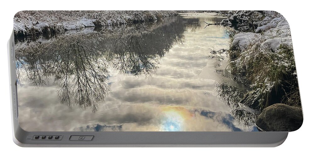 Winter Sun River Trees Sky Sun Portable Battery Charger featuring the photograph Winter Sun Reflection by Stephen Sloan