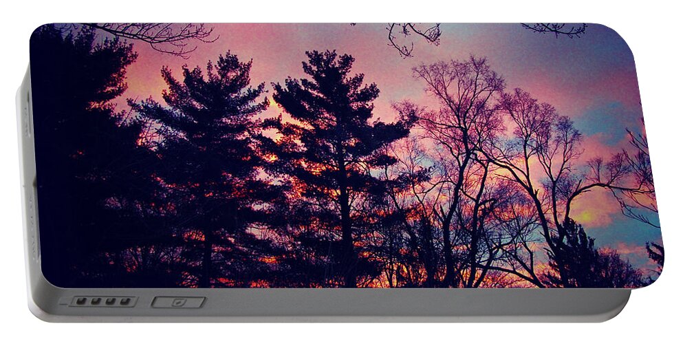 Nature Portable Battery Charger featuring the photograph Winter Sunrise Through Silhouetted Pines by Frank J Casella