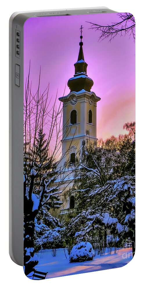 Church Portable Battery Charger featuring the photograph Winter Sunset by Nina Ficur Feenan