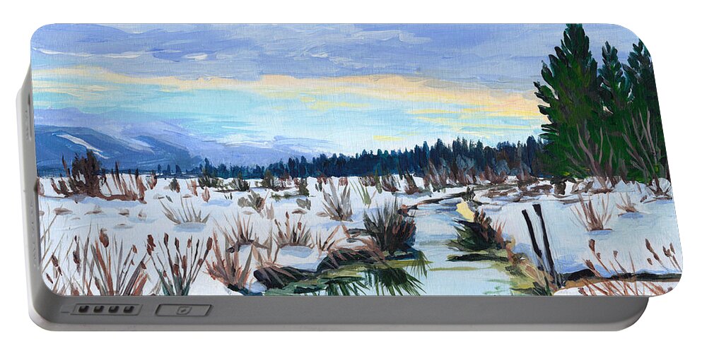 Winter Portable Battery Charger featuring the painting Winter Twilight by Anisa Asakawa