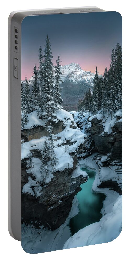 Winter Portable Battery Charger featuring the photograph Winter Twilight at Athabasca Falls by Henry w Liu