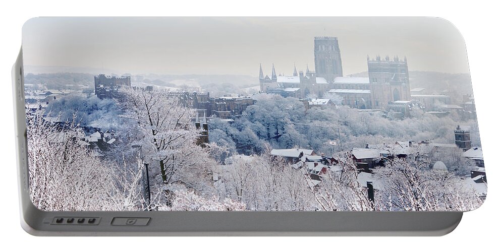 England Uk Portable Battery Charger featuring the photograph Winter view across Durham City by Bryan Attewell