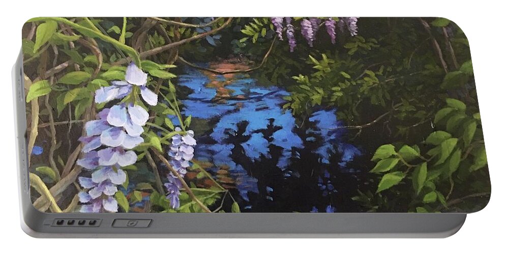 Wisteria Portable Battery Charger featuring the painting Wisteria Creek by Don Morgan