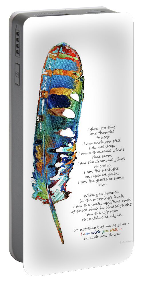 Feather Portable Battery Charger featuring the painting With You Still - Comforting Art - Sharon Cummings by Sharon Cummings