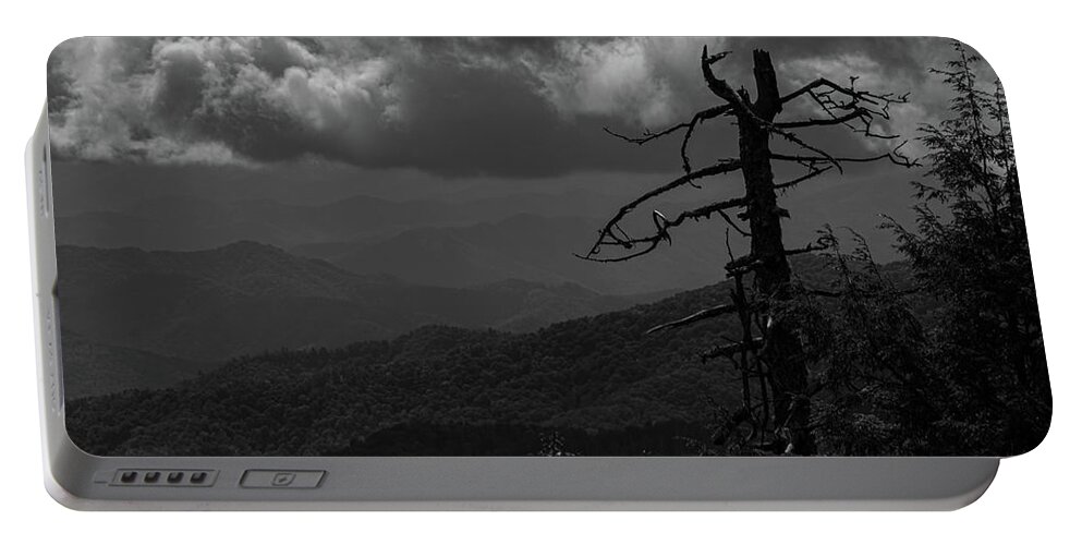 Black And White Portable Battery Charger featuring the photograph Withered on the Mountain by Jamie Tyler