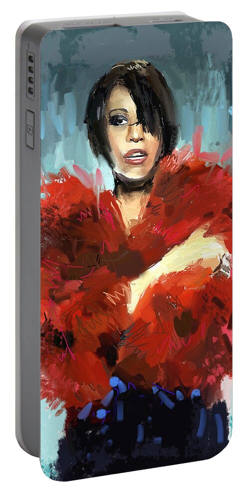 Whitney Houston Portable Battery Charger featuring the digital art Whitney Houston #3 by Bogdan Floridana Oana