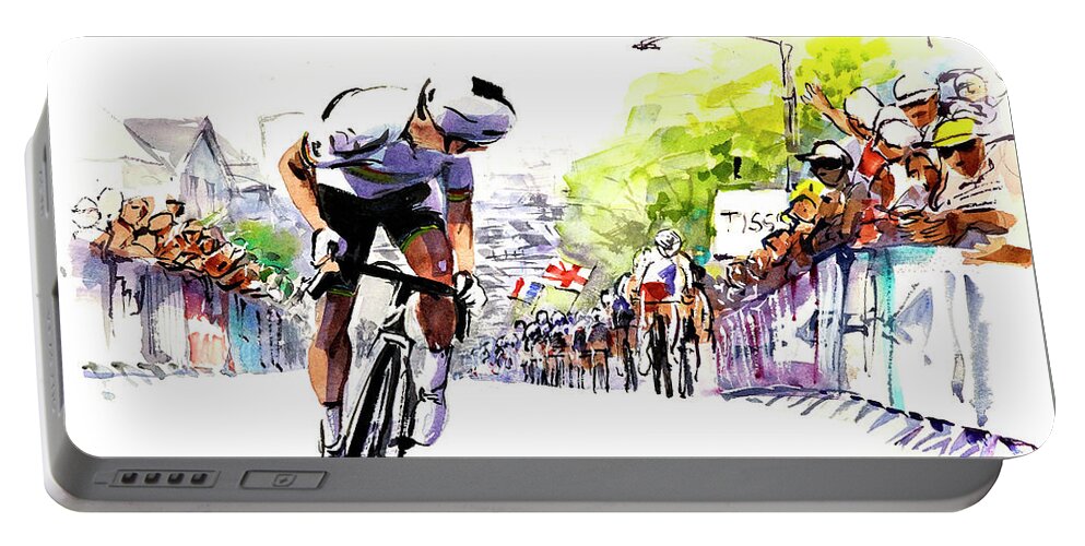 Le Tour De France Portable Battery Charger featuring the painting Wolf Attack Stage 1 TDF2021 by Shirley Peters