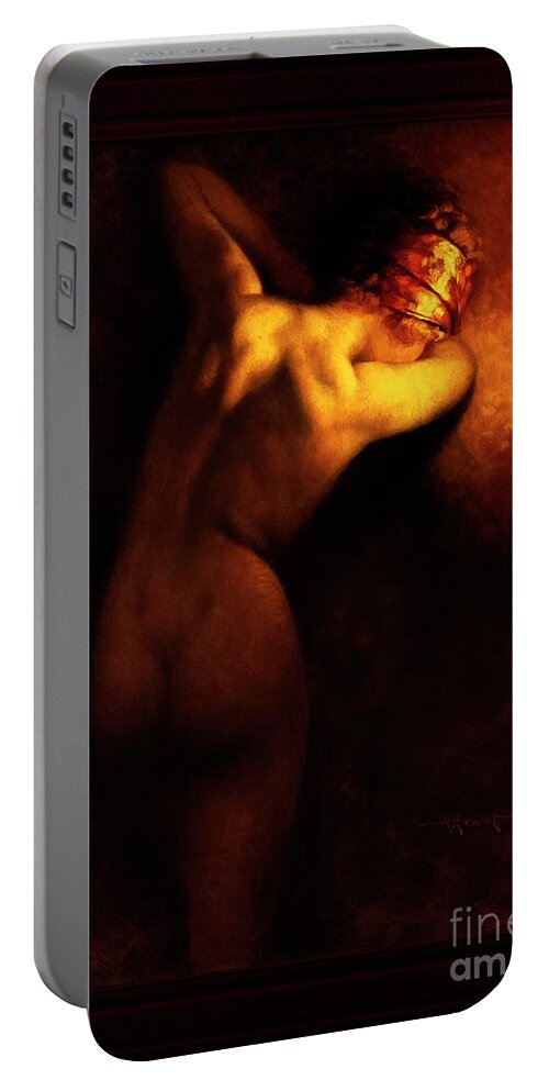 Nude Female Portrait Portable Battery Charger featuring the painting Woman By Golden Light by Albert Joseph Penot Classical Art Old Masters Reproduction by Rolando Burbon