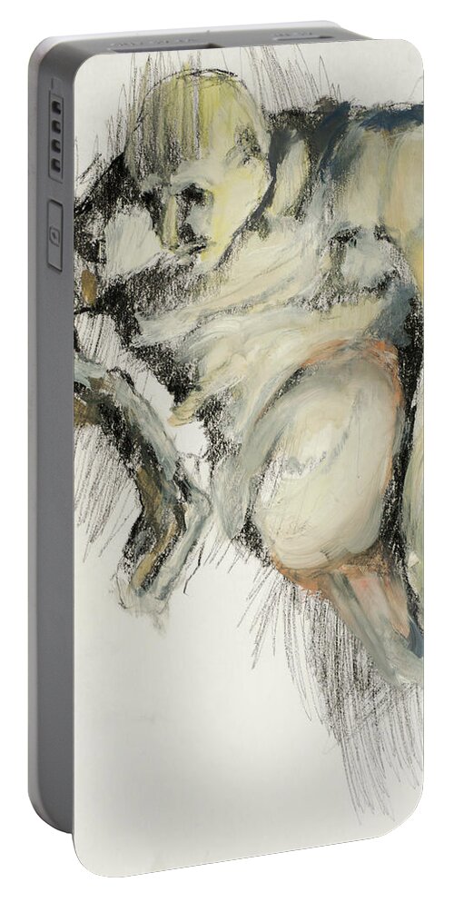 #women Portable Battery Charger featuring the painting Woman on Yellow 5 by Veronica Huacuja