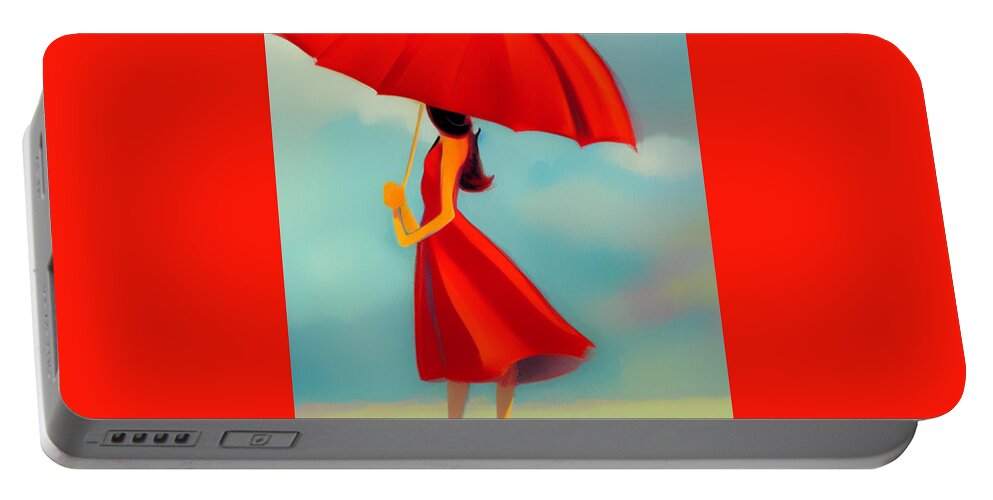 Woman With Umbrella Portable Battery Charger featuring the digital art Woman with Umbrella by Caterina Christakos