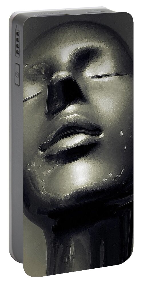 Woman Portable Battery Charger featuring the painting Woman Zen Meditation Smooth Metallic Head by Tony Rubino