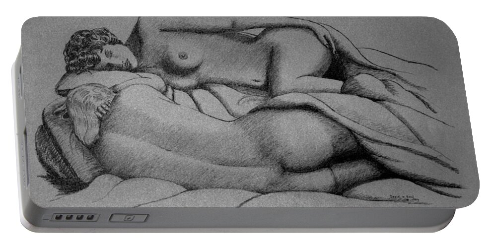 Nude Portable Battery Charger featuring the drawing Women Sleeping by Daniel Reed